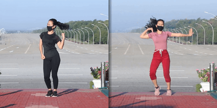 Women Doing Aerobics While Military Coup Is Happening Behind Her