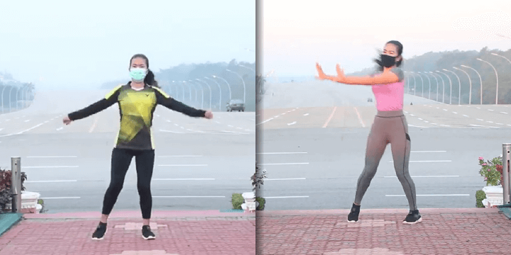 Women Doing Aerobics While Military Coup Is Happening Behind Her